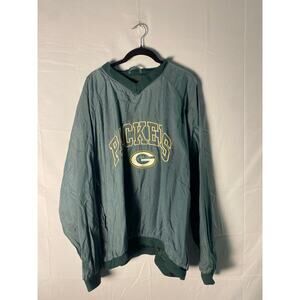 Vintage Logo 7 Green Bay Packers Pullover V-neck Windbreaker Sweater Size XL
